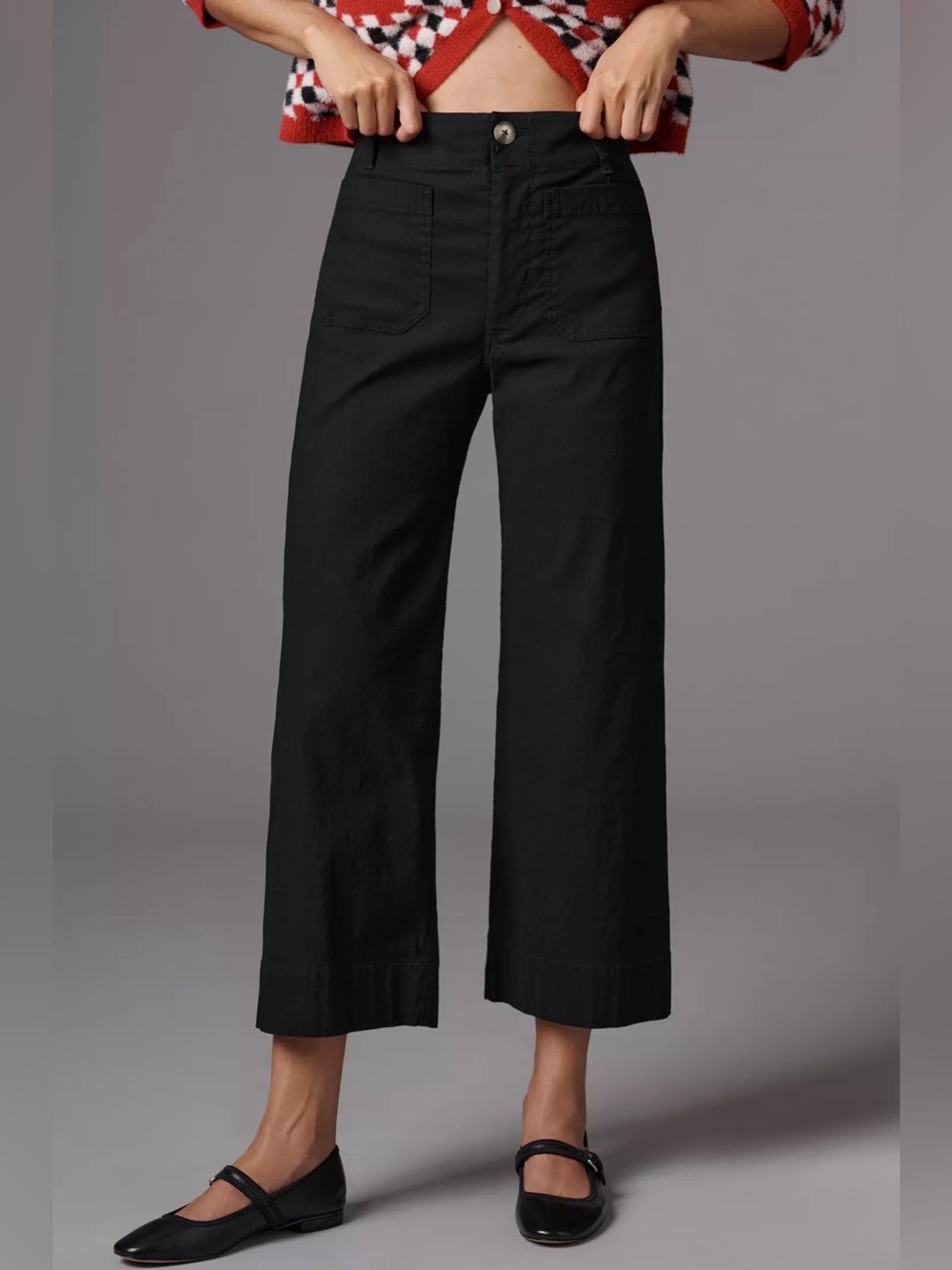 Maeve by Anthropologie Colette Black Wide-Leg Crop Jeans Size 28